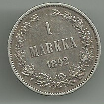 Hopea 1 markka vuodelta 1892, Rahat ja mitalit, Kerily, Savonlinna, Tori.fi