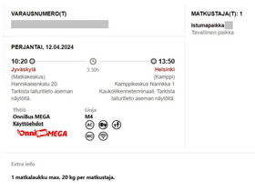 12.4. Jyvskyl - Helsinki bussilippu Onnibus, Matkat, risteilyt ja lentoliput, Matkat ja liput, Jyvskyl, Tori.fi