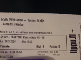 Maija Vilkkumaa -Toinen Maija -konserttisalikiertuelippu, Elokuvat, Kirkkonummi, Tori.fi