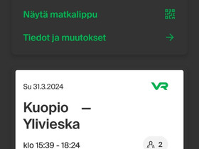Ylivieska Kuopio vr junaliput, Matkat, risteilyt ja lentoliput, Matkat ja liput, Oulu, Tori.fi