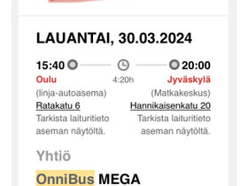 Bussilippu Oulu-Jyvskyl 30.3., Matkat, risteilyt ja lentoliput, Matkat ja liput, Jyvskyl, Tori.fi