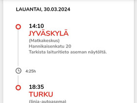 Onnibus la 30.3. Jkl-Tre-Tku, Matkat, risteilyt ja lentoliput, Matkat ja liput, Jyvskyl, Tori.fi