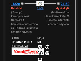 Onnibus lippu 28.03 Hki-Jkl, Matkat, risteilyt ja lentoliput, Matkat ja liput, Helsinki, Tori.fi