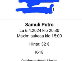 Samuli Putro keikkaliput 6.4. 2 kpl, Elokuvat, Kuopio, Tori.fi