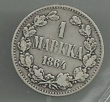 Suomen ensimminen hopea 1 markka vuodelta 1864, Rahat ja mitalit, Kerily, Savonlinna, Tori.fi