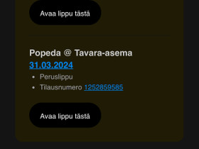 Podeda liput 31.3 Tavara-asema (2kpl), Pelit ja muut harrastukset, Tampere, Tori.fi