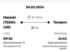 Helsinki -Tampere Onnibus-lippu, Matkat, risteilyt ja lentoliput, Matkat ja liput, Helsinki, Tori.fi