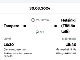 Tampere - Helsinki, Matkat, risteilyt ja lentoliput, Matkat ja liput, Helsinki, Tori.fi