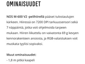Nos M600 pelihiiri, Oheislaitteet, Tietokoneet ja lislaitteet, Riihimki, Tori.fi