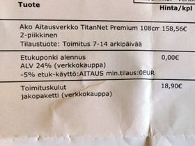 aitausverkko shk 108cm 8kpl, Muut elintarvikkeet, Lemmikkielimet, Plkne, Tori.fi