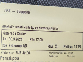 TPS-TAPPARA 30.3 pelin lippu, Muu urheilu ja ulkoilu, Urheilu ja ulkoilu, Naantali, Tori.fi