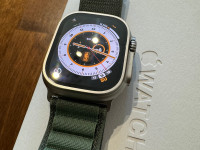 Apple Watch Ultra GPS+Cellular 49mm Titaanikuori ja vihre Alpine-ranneke (L)