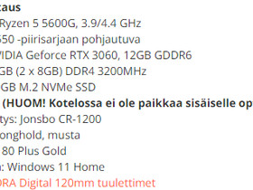 Pelitietokone RTX 3060 Ryzen 5 5600G, Pytkoneet, Tietokoneet ja lislaitteet, Forssa, Tori.fi