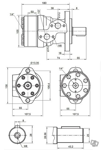 Hydraulimoottori 25mm akselilla 36cm3 2