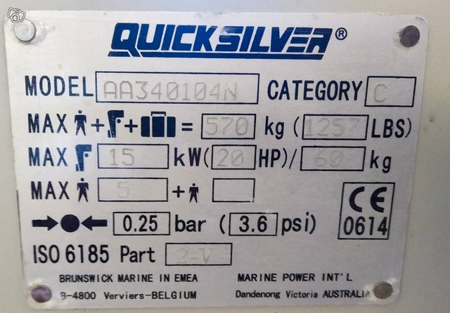 Quicksilver 340 kumivene 3