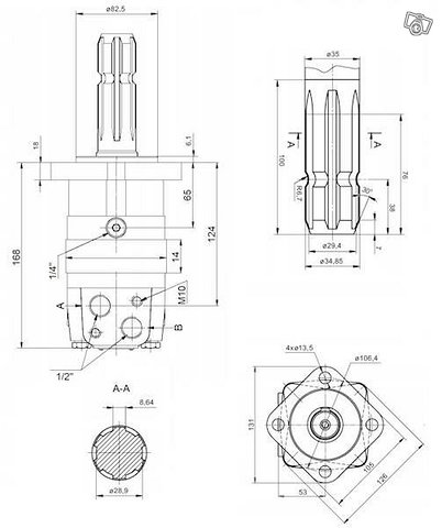 Hydraulimoottori 6-uraisella pto akselilla 125cm3 2