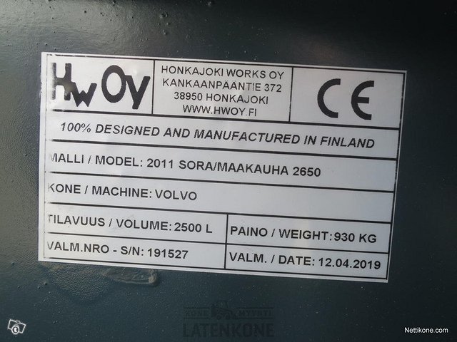 Volvo Sorakauha 2500L 12-14ton HW 11