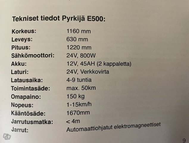 Pyrkijä E500 -sähköskootteri / seniorimopo 10