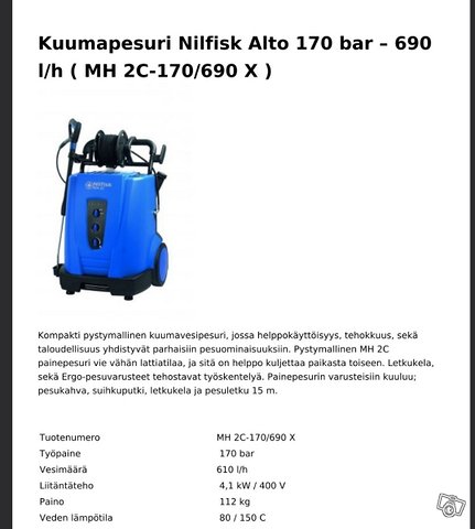 Nilfisk MH 2C kuumapesuri 170 bar 690 l/h, kuva 1