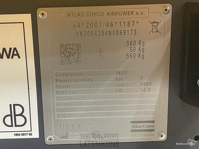 Atlas Copco XAS 38 StV Vaunukompressori UUSI 12