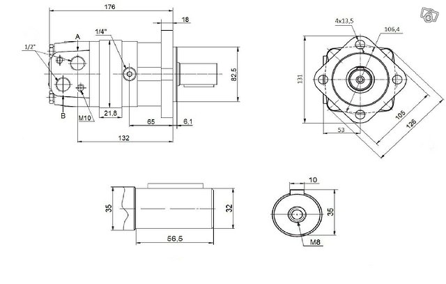 Hydraulimoottori 32mm akselilla 125cm3 2