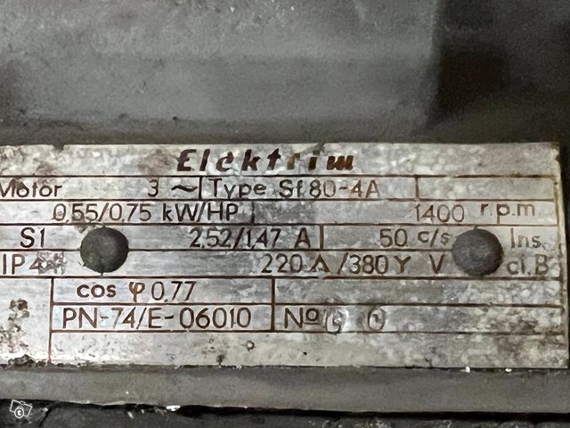 Sähkömoottori Elecktrim 0,55kW 1400r/min 2