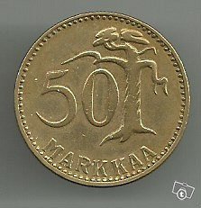 Hyväkuntoinen Suomi kolikko 50 markkaa vuodelta 1958, kuva 1