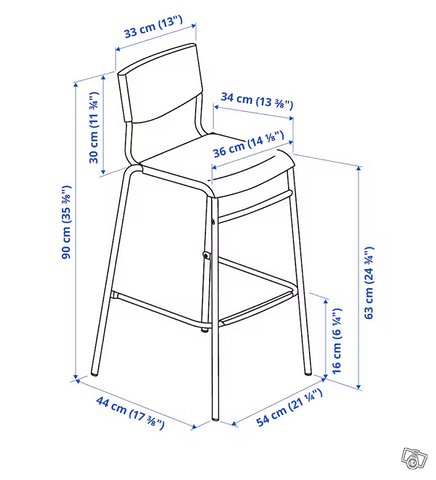 Ikean STIG Baarituoli, musta/musta, 63 cm, kuva 1