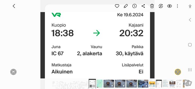 Junalippu Kuopio-Kajaani 19.6
