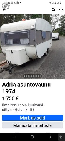 Adria asuntovaunu 1974 n. 5m pitkä vaunu, kuva 1