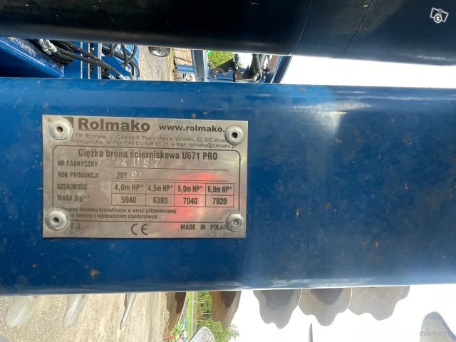 Rolmako U671PRO 5m Hinattava Lautasmuokkain 19