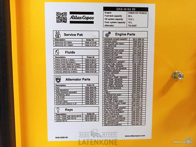 Atlas Copco QAS 45 50 Hz Generaattori StageV Box 13