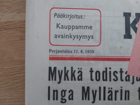 Wanha Sanomalehti, Kansan uutiset v.1958, Lehdet, Kirjat ja lehdet, Muonio, Tori.fi