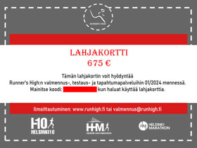 675 eur Runners High -lahjakortti, Juoksu ja lenkkeily, Urheilu ja ulkoilu, Lahti, Tori.fi