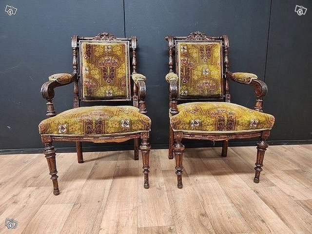 Nojatuoli 2 kpl, tuoli käsinojalla 1800-luku, kuva 1