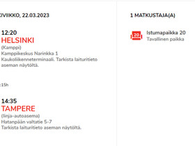Onnibus lippu Helsinki-Tampere 22.3.2023 klo 12:20, Matkat, risteilyt ja lentoliput, Matkat ja liput, Helsinki, Tori.fi
