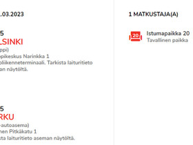 Onnibus lippu Helsinki-Turku 21.3.2023 klo 11:35, Matkat, risteilyt ja lentoliput, Matkat ja liput, Helsinki, Tori.fi