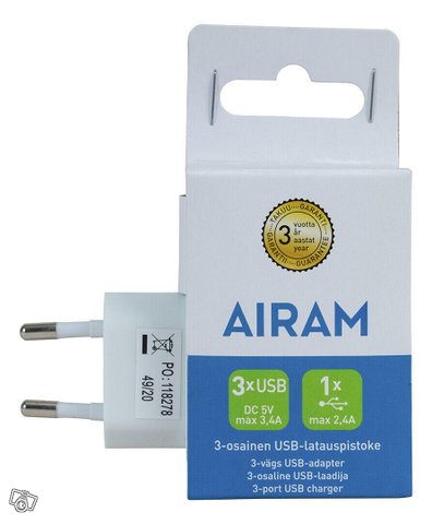 USB-latauspistoke 3-osainen IP20 Airam, kuva 1