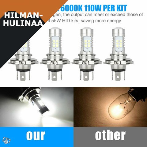 4 kpl uusia H4 LED 6000K White -lamppuja