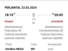 Onnibus Kuopio-Jyväskylä 23.2, Matkat, risteilyt ja lentoliput, Matkat ja liput, Jyväskylä, Tori.fi