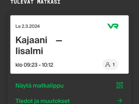 VR Junalippu Kajaani - Iisalmi LA 2.3 klo 09.23, Matkat, risteilyt ja lentoliput, Matkat ja liput, Sotkamo, Tori.fi