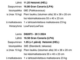 Norwegian lentoliput Helsinki - Gran Canaria, meno 8.3. ja paluu 20.3, Matkat, risteilyt ja lentoliput, Matkat ja liput, Espoo, Tori.fi