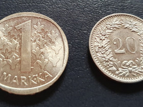 Suomi hopeamarkka 1967 + Sveitsi 20 Rappen, Rahat ja mitalit, Kerily, Helsinki, Tori.fi