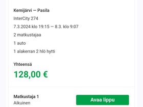 Autojuna Kemijärvi-Pasila 7.3.2024, Matkat, risteilyt ja lentoliput, Matkat ja liput, Helsinki, Tori.fi