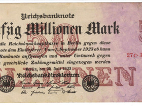 Saksa Seteli 50 millionen Mark vuodelta 1923, Rahat ja mitalit, Keräily, Savonlinna, Tori.fi