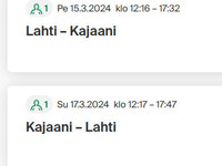 Junaliput Lahti-Kajaani-Lahti 15.-17.3
