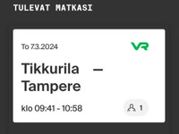 Junalippu Tikkurila - Tampere to 7.3.2024 klo 09:4