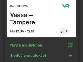 Vaasa-Tampere Pendolino. 27.3, Matkat, risteilyt ja lentoliput, Matkat ja liput, Kuusamo, Tori.fi