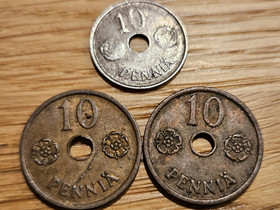 10 Penniä reikä keskellä 3 kpl, Rahat ja mitalit, Keräily, Salo, Tori.fi