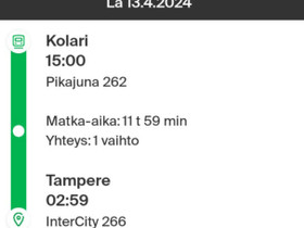 KOLARI-TRE La13.4.2024 Klo 15.00-2.59, Matkat, risteilyt ja lentoliput, Matkat ja liput, Kolari, Tori.fi